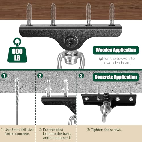 Heavy Punching Bag Hanger | Wall/Ceiling Mount Hook with 180° / 360° Rotation | Wood Beam Holder for Boxing, Weight Training, Aerial Yoga Swing & Hammock - size: 180°+ 360°rotation