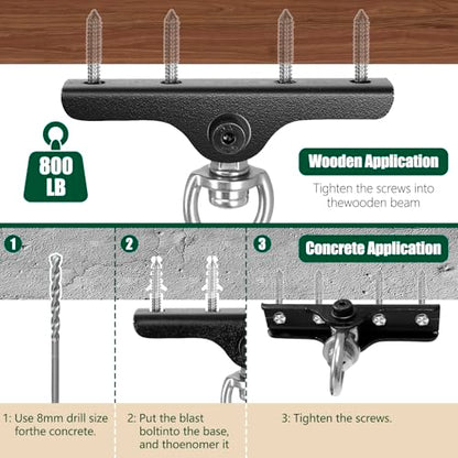 Heavy Punching Bag Hanger | Wall/Ceiling Mount Hook with 180° / 360° Rotation | Wood Beam Holder for Boxing, Weight Training, Aerial Yoga Swing & Hammock - size: 180°+ 360°rotation