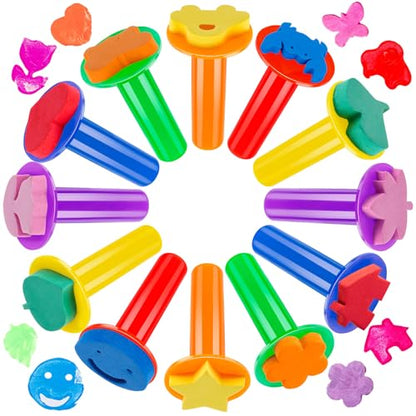 12Pcs Paint Stamps for Kids, Sponge Brushes for Painting | EVA Foam Stamps for Early Learning Finger Paint Drawing Crafts and DIY - style: 3F-StamperSponge12PCS