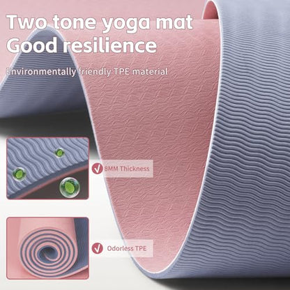 PAIDU Yoga Mat 8mm TPE Non‑Slip Fitness Mat with Strap for Home Workouts - color: 딥 핑크 & 그레이