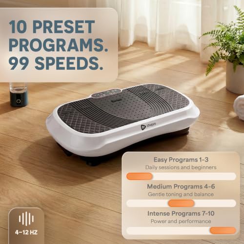 Lifepro Waver Vibration Plate Exercise Machine with 99 Speeds & 10 Presets | Resistance Bands, Non-Slip Surface, 330 lbs Capacity — Vibration Plate for Lymphatic Drainage, Body Toning, Full-Body Workout - color: White