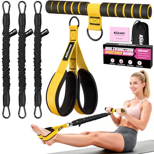 Upgraded Multifunction Pedal Resistance Band with Handle, 3 Tube Adjustable Resistance Bands for Abdomen, Waist, Arm, Core/ABS, Leg Workout - Sit Up Exercise Equipment for Women - color: Yellow
