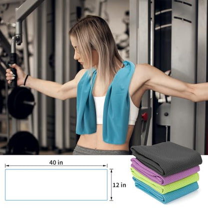 YESLIFE 4-Pack Cooling Towels (40"x 12"), Cooling Neck Wraps, Ice Towel - color: Light Blue, Green, Purple, Black