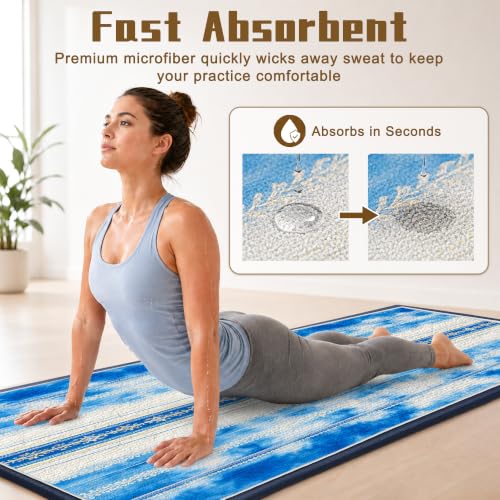 Hot Yoga Towel Non Slip, Ultra-Absorbent Yoga Mat Towel, Soft with Printed Design, Machine Washable, Yoga Pilates Towel Suitable for Exercise, Pilates, Yoga, 72x27in.Blue Stripe - color: Blue Stripe