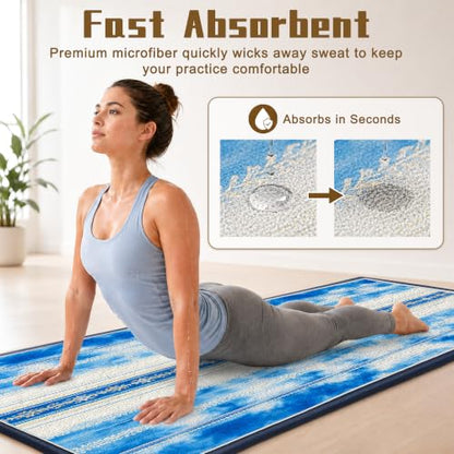 Hot Yoga Towel Non Slip, Ultra-Absorbent Yoga Mat Towel, Soft with Printed Design, Machine Washable, Yoga Pilates Towel Suitable for Exercise, Pilates, Yoga, 72x27in.Blue Stripe - color: Blue Stripe