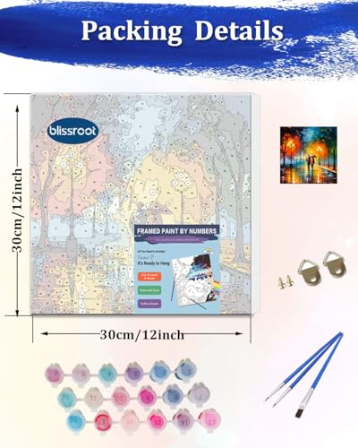 Blissroot Framed Paint by Numbers Kit for Adults Beginner&Kids Ages 8-12, 12x12inch Starry Night Paint by Numbers with Frame, Large Couple Under Umbrella Paint by Number Framed Canvas (Without Easel) - color: BR018F, size: 12"x12"