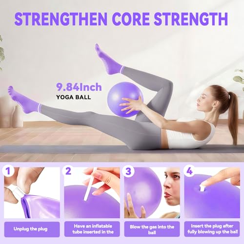 Pilates Ring Circle Set for Women, 17 Pcs Yoga Equipment Sets, with 14'' Yoga Ring, Massage Ball, Resistance Bands, Hip Thrust Belt, Hair Band, Anti Slip Socks for Legs Arms and Thighs - color: Purple