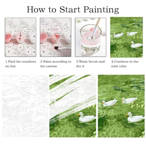 ZRIZQ Paint by Numbers Kit for Adults Beginner,Duck Summer,16x20 | Full set with rich paints,wooden brushes,rolled canvas.Calming,screen-free pastime.Beginner friendly.Just open and paint. - color: 16"X20"Rolled Canvas(Frameless)-Duck 2