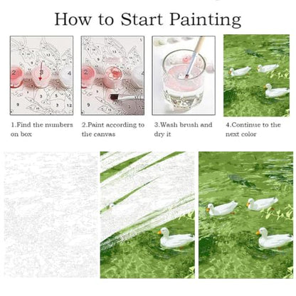 ZRIZQ Paint by Numbers Kit for Adults Beginner,Duck Summer,16x20 | Full set with rich paints,wooden brushes,rolled canvas.Calming,screen-free pastime.Beginner friendly.Just open and paint. - color: 16"X20"Rolled Canvas(Frameless)-Duck 2