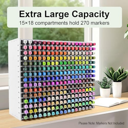 Marker Organizer, 270-Slot Marker Holder with Adjustable Dividers | Holds 270 Markers • Adjustable Dividers • Space-Saving Design • Easy Assembly • Fits Most Marker Brands - size: 270 Holes