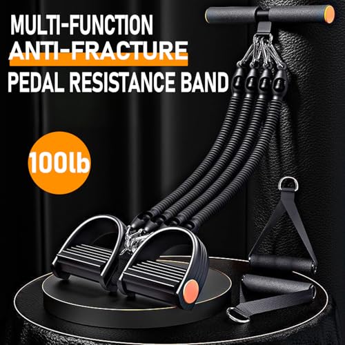 2026 Upgrade Foot Pedal Resistance Band, Adjustable 4-Tube Pedal Ankle Puller Resistance Band with Handle, Multifunction Home Gym Equipment, Stirrup Puller for Men Women for Full Body Exercise - color: Black 4 Tube