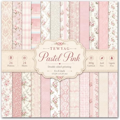 Floral Pink Scrapbook Paper Pad, 6x6 Aesthetic Craft Paper, 24 Sheets Double-Sided Decorative Patterned Decorative Junk Journal Supplies for Mixed Media, Card Making, Decoupage & DIY Art - color: Pink Floral