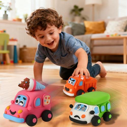 Air Dry Clay Kit for Kids - 3 Boxes Pull Back Car Making | Modeling Clay with Sculpting Tools, Base, Backing Board, Tutorial, Ultra Light & Soft, Creative DIY Arts and Crafts Toys - color: Fun Adventure Park
