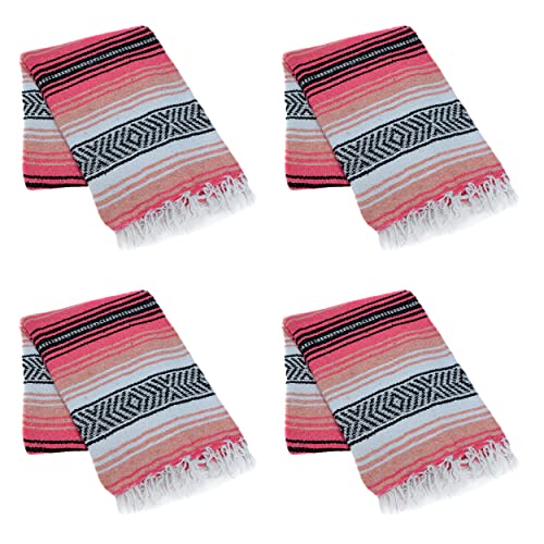 La Montana Bulk Falsa Mexican Blanket, 4 Pack, Coral/Melon/White - color: Coral/Melon/White