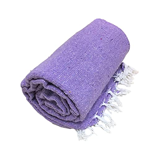 Open Road Goods Solid Color Mexican Yoga Blanket – Large Handwoven Throw for Yoga, Beach, Camping or Home – Soft and Durable Cotton Blend - color: Violet Blanket