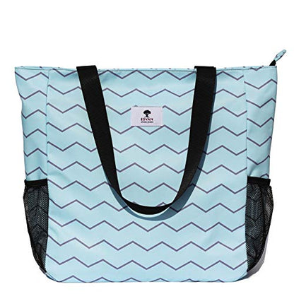 ESVAN Original Floral Water Resistant Large Tote Bag Shoulder Bag for Gym Beach Travel Daily Bags Upgraded - color: [U] Navy