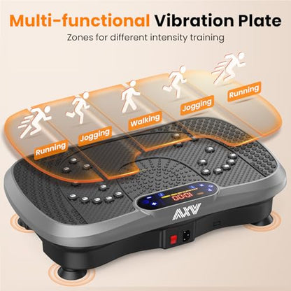 AXV Vibration Plate Fitness Platform Exercise Machine Body Vibrating Board | Curved Design Powerful 200W Bluetooth Oscillating Shake Plate for Lymphatic Drainage Recovery Whole Body Toning With Handles - color: SLIM.GRAY