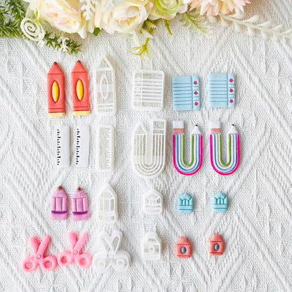 School Supplies Polymer Clay Cutters Set – Molds, Clay Cutters for Polymer Clay, Clay Earring Tools - color: O color