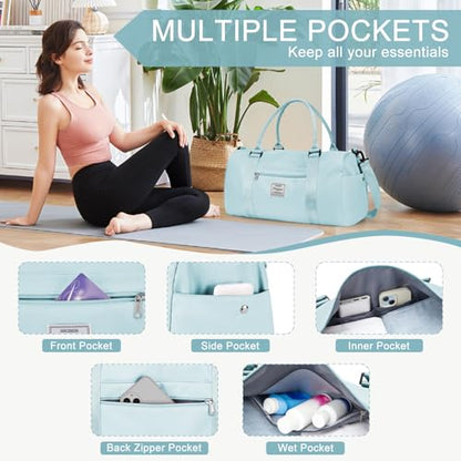 Gym Bag for Women Men with Shoes Compartment,Sports Duffle Bag Personal item travel Duffel Bags Tote Bag Small Carry on Weekender Overnight Bag Workout Dance Bag Hospital Holdalls Light Blue - color: A5-Light Blue