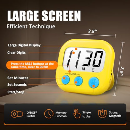 AOUCE Digital Kitchen Timers for Cooking, Timer for Kids 2 Pack Yellow - color: Yellow
