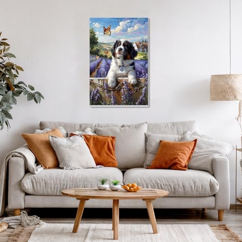 DOMROM Framed Paint by Numbers Kit for Adults, Dog DIY Paint by Number Kits on Canvas, Easy Canvas Painting by Numbers for Home Wall Decoration Gift 8x12 Inch - color: OMQ071