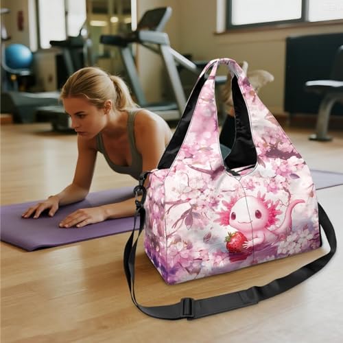Gym Bag with Yoga Mat Holder Large Tote Bag With Multi Pockets for Women Men Dry Wet Separated Pocket Carryall Yoga Tote Bag for Pilates Travel Workout Office - color: Cute Salamander
