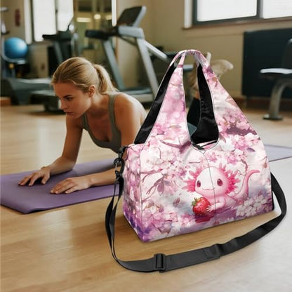 Gym Bag with Yoga Mat Holder Large Tote Bag With Multi Pockets for Women Men Dry Wet Separated Pocket Carryall Yoga Tote Bag for Pilates Travel Workout Office - color: Cute Salamander