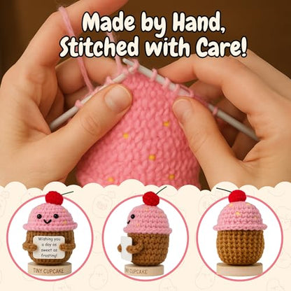 Emotional Support Gifts for Women - Positive Crochet Cupcake W/ 30 Uplifting Affirmation Cards | Birthday Gift for Women Friendship, Best Friend, Bestie, Teen Girls, Classmates, Daughter Birthday - color: Cupcake
