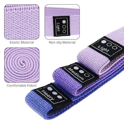 3-Pack Cloth Fabric Resistance Bands for Home Workout - color: Light Pink, Light Purple, Dark Purple