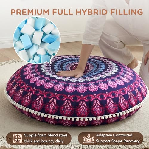 Codi 32 Inch Round Floor Pillow, Large Meditation Pouf Cushion , Memory Foam Stuffer Circle Throw Pillows - (Purple Orchid, 1 Count (Pack of 1)) | Oversized round seating for yoga & zen, Supportive shredded memory foam filling, Removable machine washable