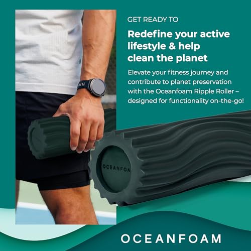 Oceanfoam Ripple Travel Foam Roller (11" x 3.35") Firm Mini Foam Roller for Physical Therapy, Deep Tissue Massage, Back Pain - High Density, Ergonomic Wave Textured - Yoga, Pilates, Exercise (Hunter) - color: Hunter