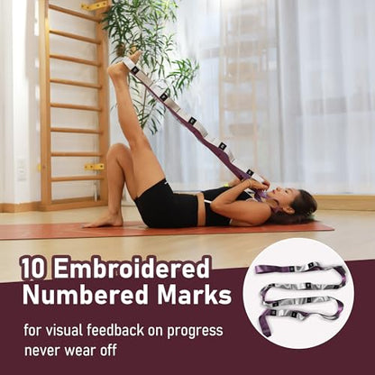 Stretch Bands for Exercise, Non Elastic Yoga Stretching Strap with Loops, 3.8cm x 2.45m, Stretching Bands for Physical Therapy, Yoga, Pilates, Dance, Gymnastics Exercise - color: Purple