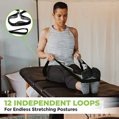Gradient Fitness Stretching Strap for Physical Therapy, 12 Multi-Loop Stretch Strap 1" W x 8' L, Neoprene Handles, Physical Therapy Equipment, Yoga Straps for Stretching, Leg Stretcher. - color: Black/Grey