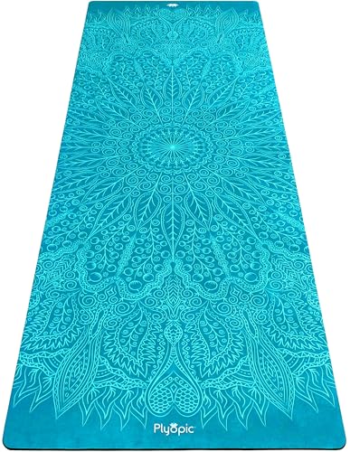 Plyopic All In One Yoga Mat | Luxury Sweat-Grip Mat/Towel Combo | Ideal for Yoga, Hot Yoga, Bikram, Pilates, Workout & Exercise | Eco-Friendly Natural Rubber - color: Mandala Turquoise