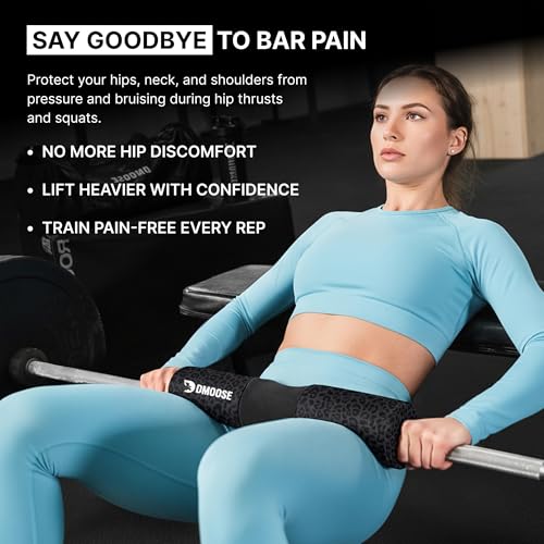 DMoose Fitness Barbell Pad for Hip Thrust, Squat & Lunges - Non-Slip Thick Foam Cushion for Neck and Back Support with Two Straps - Hip Thrust Pad for Leg Day - Fits All Olympic Bars and Smith Machine - color: Black Leopard Covered