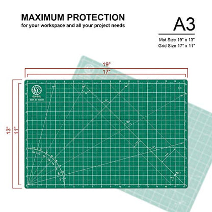 KC GLOBAL A3 (18"x12") Self-Healing Cutting Mat (Dark Green) - Sturdy, Reversible, Eco-Friendly, Non-Slip. Premium Desk Mat for Crafters, Quilters, and Hobbyist - color: Dark Green, size: 18"L x 12"W