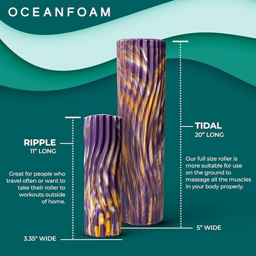 Oceanfoam Tidal Roller - Purple, Gold & Natural Marbled - Muscle Massage Foam Roller for Back Pain & Stretching - Firm & Ergonomic Wide Wave Textured - Yoga, Athletics, Wellness - Full Size, 20" x 5" - color: Purple, Gold & Natural Marbled