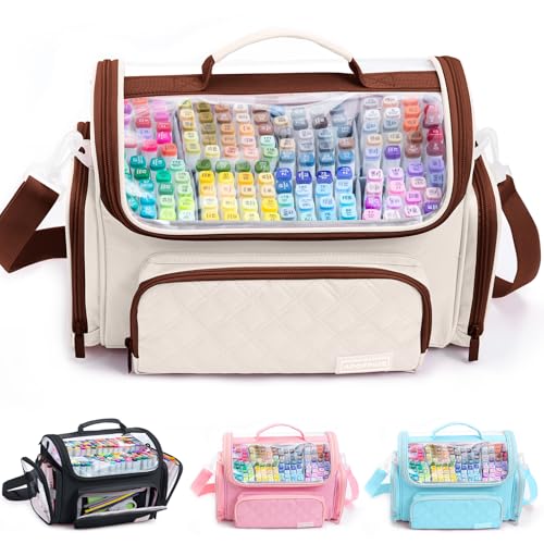 Large Marker Organizer Case Holds 200-300 Markers | Art Marker Storage Bag with Removable Dividers & Clear Top for Artists, Crafters & Travel - Pen, Pencil Alcohol Marker Holder - Art Supply - color: Ivory, size: Large for 200-300 Markers