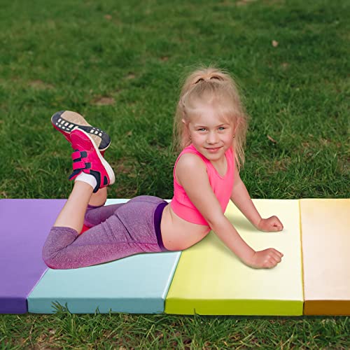 Kangaroo Hoppers Gymnastics Tumbling Mats Foldable Gym Tumble Mat for Kids - color: Rainbow, size: 3×6FT×1'' (Pack of 2)