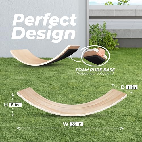 Yes4All Wooden Wobble Balance Board for Kids, 36 Inch Rocker Board Natural Wood, Seesaw Toy Toddlers, Yoga Curvy Board for Office & Classroom Adult