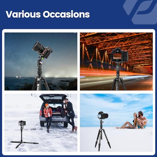 Fotopro 60" Carbon Fiber Travel Tripod for Camera, 2.0lb Ultra-Light, Flexible Center Axis, 360° Pan/Tilt Ball, Arca QR Plate, Max Load 13.6lb - color: Black, size: 62" Basic (Carbon Fiber)