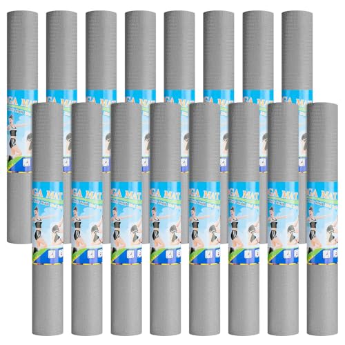 Funtery 3 mm Thin Yoga Mats Bulk, 68 x 24 Inches Lightweight PVC Exercise Mats Non Slip Workout Fitness Pads for Yoga Pilates Stretching Classes Gym Home Studio - color: Grey