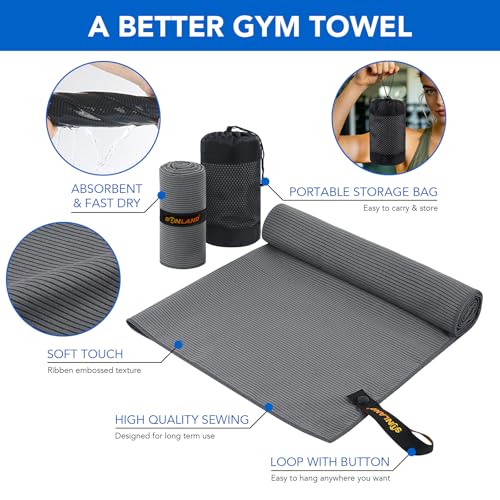 SUNLAND Microfiber Gym Bath Towels for Men Momen 24x48In - color: Dgrey X 2