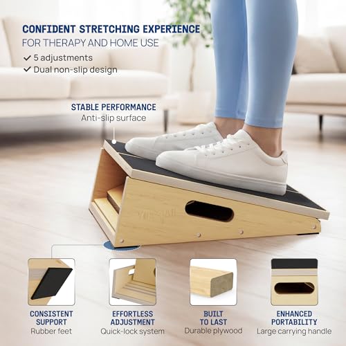 Yes4All Professional Incline Board, Slant Board Calf Stretching, Squat Wedge and Anti-Slip Surface, Portable Side Handle - color: B. 5 Angles - Full Coverage
