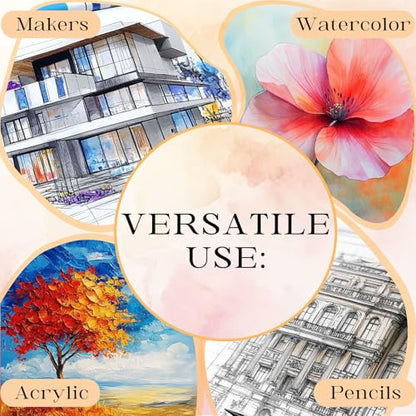 Watercolor Journal Sketchbook 5.5x5.5 24 Sheets Navy Blue | Cotton paper, 140 LB 300 GSM, Linen cover, Tap Water Pen, Travel sketching - color: Navy Blue, size: 5.5x 5.5 Inch