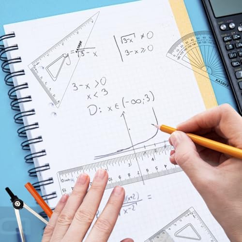 Triangular Ruler Set, 4PCS Geometry Set, Professional Drafting Tools | 6 Inch Straight Ruler, Geometric Protector, 2 Triangle Rulers for Students, School, Office, Engineering, Drafting, Drawing