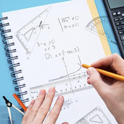 Triangular Ruler Set, 4PCS Geometry Set, Professional Drafting Tools | 6 Inch Straight Ruler, Geometric Protector, 2 Triangle Rulers for Students, School, Office, Engineering, Drafting, Drawing