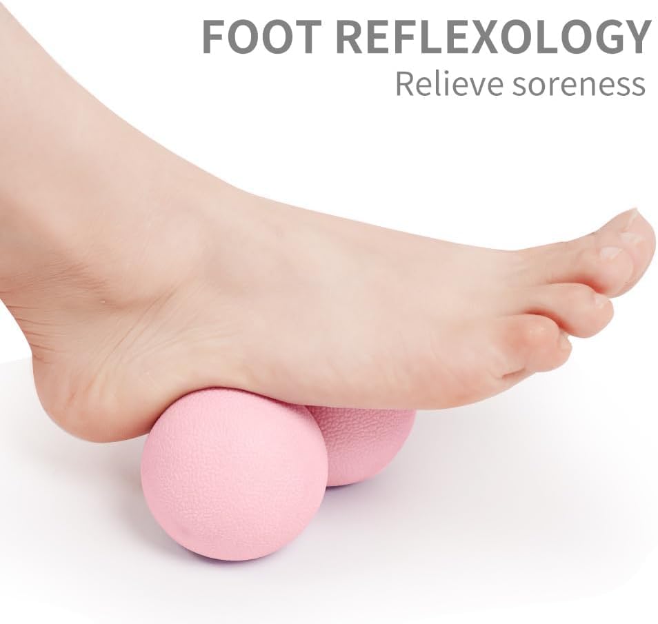 Double Lacrosse & Micro-Elastic Peanut Massage Ball - Myofascial Release Tool for Muscle, Back, Foot, and Physical Therapy, Mobility Roller for Acupressure and Relaxation (Pink) - color: Pink