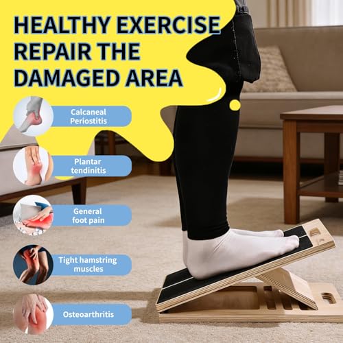 ERA of Vision Adjustable Slant Board for Stretching – Wooden Incline Calf & Leg Stretch Trainer with Anti-Slip Surface, Foldable Design, Extra Resistance Band & Exercise Manual for Home Fitness