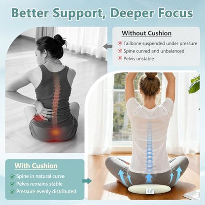 Meditation Cushion, Floor Pillows for Sitting, Organic Yoga Mats Ergonomic Meditation Seat Cushions, White Yoga Body Pillow for Men Women, Adults Portable Travel Meditation Back Support Floor Pad